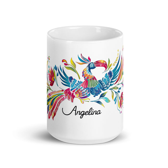 Angelina Exclusive Name Art Piece Home Office Lavoro Tazza da caffè Tazza regalo orgoglio spagnolo messicano Tazza unica nel suo genere Calligrafia Tazza bianca lucida | A12