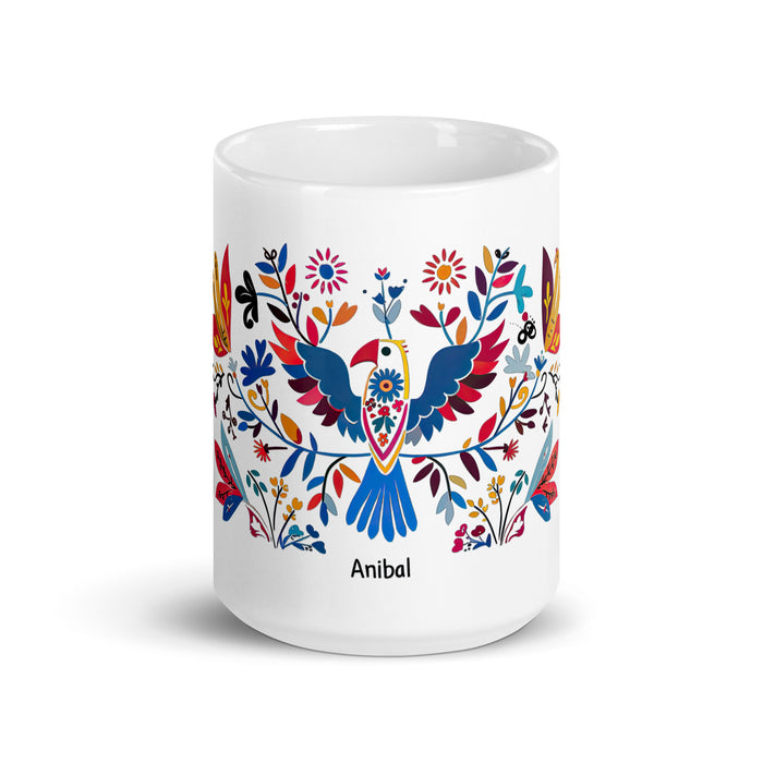 Tasse à café exclusive avec nom Aníbal, tasse à café pour le travail à domicile, la fierté espagnole mexicaine, tasse cadeau, calligraphie unique, tasse blanche brillante | A1