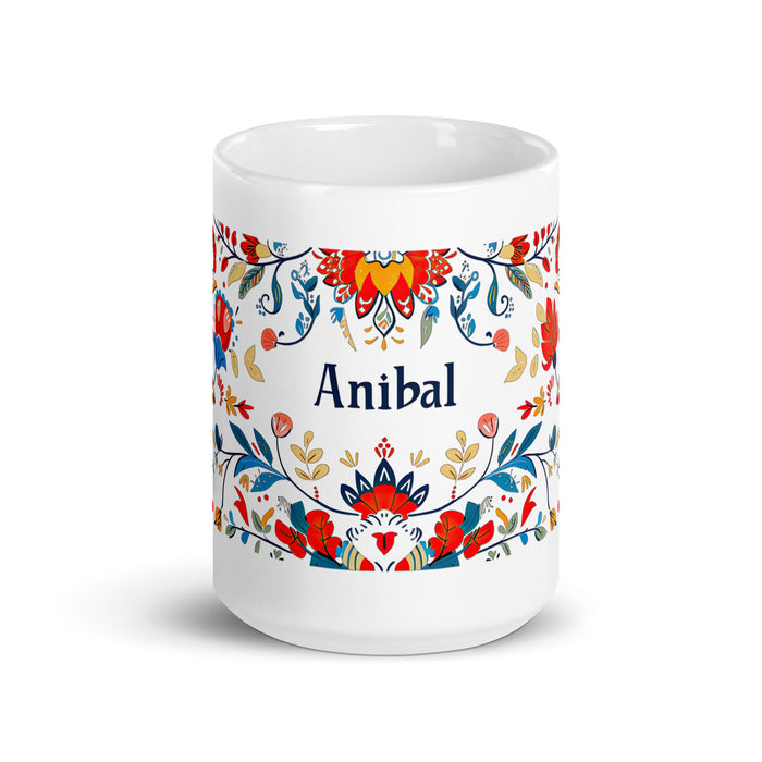 Taza de café exclusiva con nombre de Aníbal, para el hogar, la oficina, el trabajo, regalo de orgullo mexicano y español, taza blanca brillante con caligrafía única en su tipo | A7