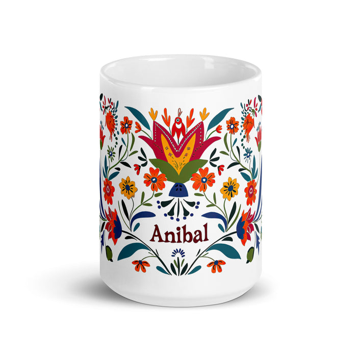 Aníbal Exklusives Namenskunstwerk, Kaffeetasse für Zuhause, Büro, Arbeit, mexikanischer und spanischer Stolz, Geschenktasse, einzigartige Kalligraphie, weiß glänzend, A9