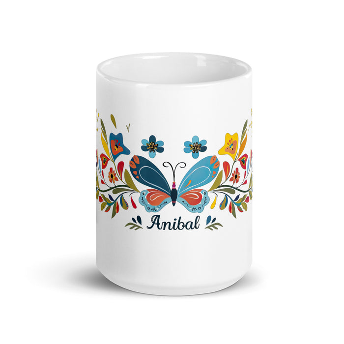 Tasse à café exclusive avec nom Aníbal, tasse à café pour le travail à domicile, le bureau, la fierté espagnole mexicaine, tasse cadeau, calligraphie unique, tasse blanche brillante | A10