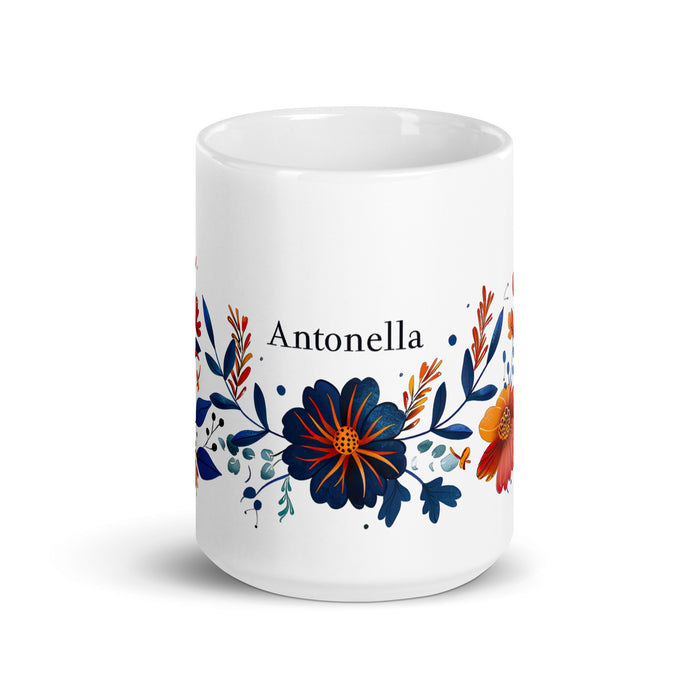 Antonella Exclusive Name Art Piece Home Office Work Coffee Mug Mexican Spanish Pride Gift Cup One-Of-A-Kind Calligraphy White Glossy Mug | A3