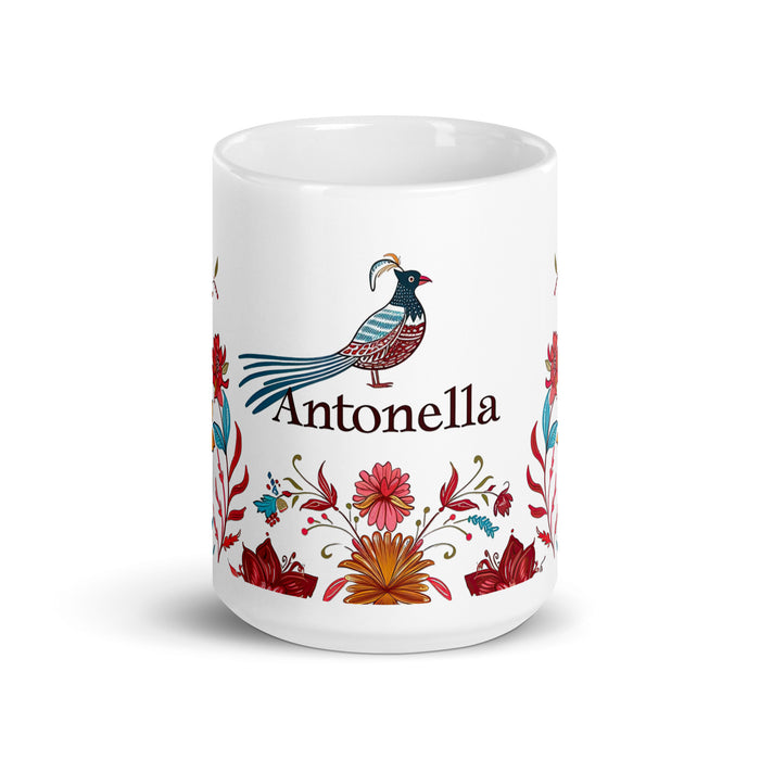 Antonella – Exklusives Namenskunstwerk, Kaffeetasse für Zuhause, Büro, Arbeit, mexikanischer und spanischer Stolz, Geschenktasse, einzigartige Kalligraphie, weiß glänzend, A8