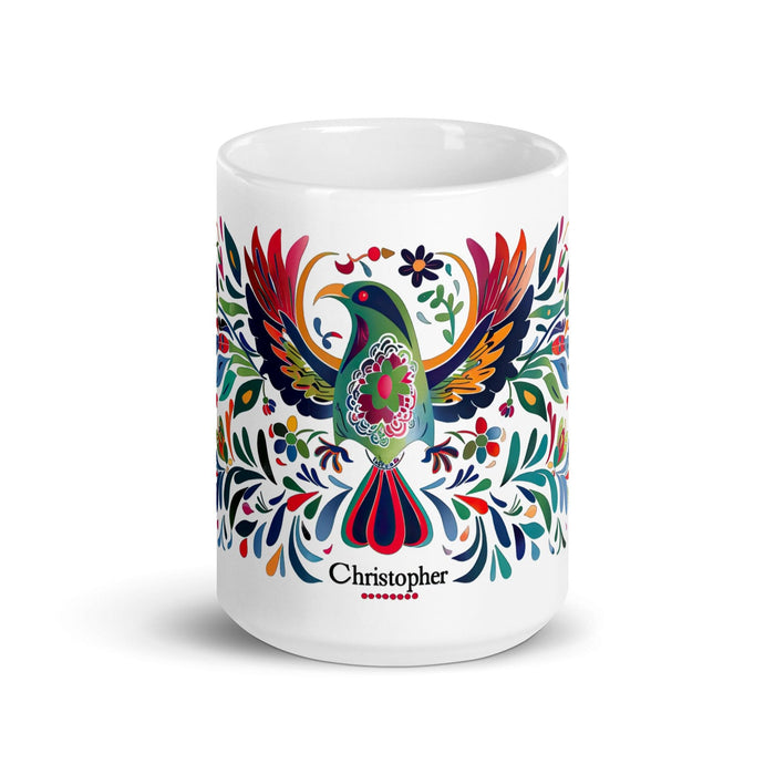 Tasse à café exclusive avec nom de Christopher, tasse à café pour le travail à domicile, la fierté espagnole mexicaine, tasse cadeau, calligraphie unique, tasse blanche brillante | C5