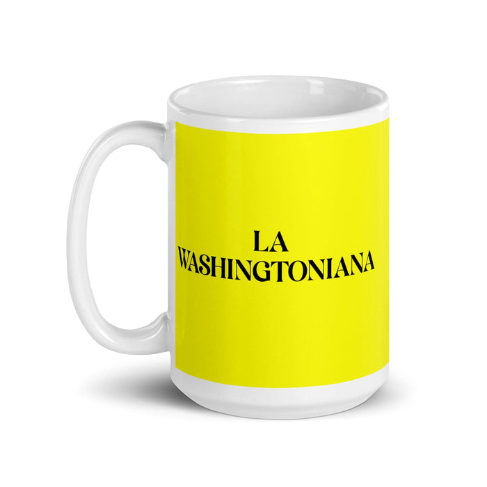 La Washingtoniana The Washingtonian (DC) Tasse à café amusante pour le travail à domicile ou au bureau Cadeau de fierté mexicaine espagnole Tasse blanche brillante Tasse en carte jaune