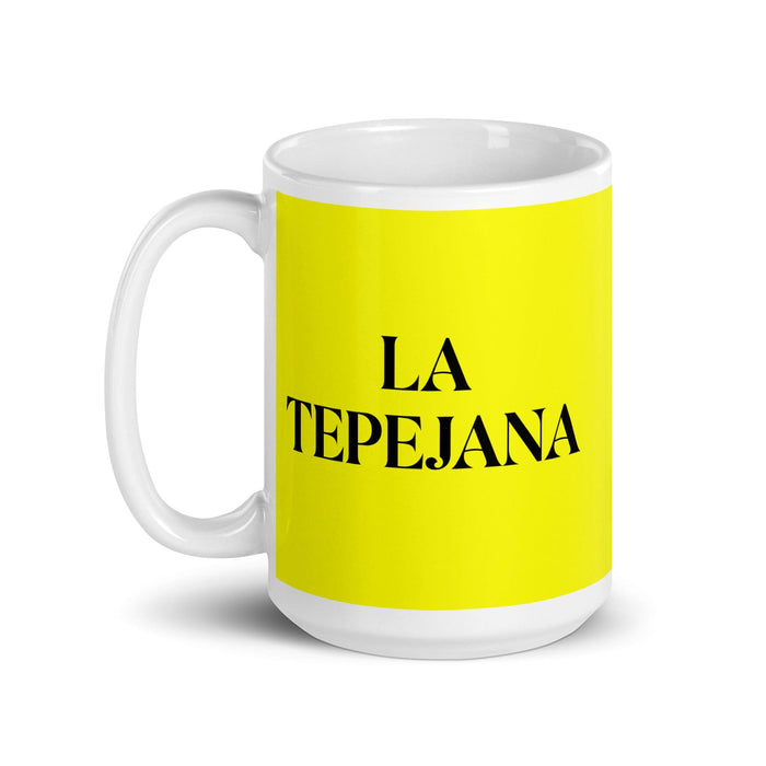 La Tepejana Il residente di Tepeji Divertente casa ufficio lavoro tazza da caffè orgoglio messicano spagnolo regalo bianco lucido tazza carta gialla tazza