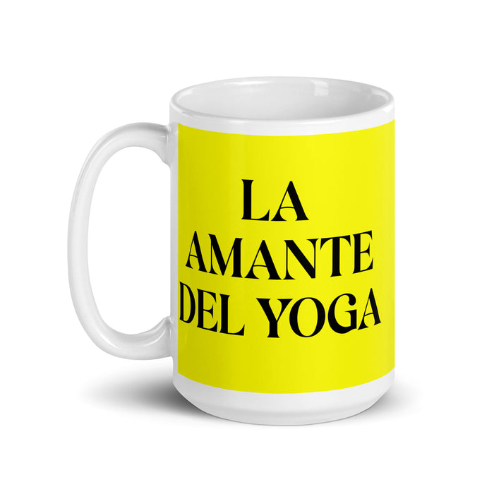 La Amante Del Yoga The Yoga Lover Funny Home Office Work Coffee Mug Mexican Spanish Pride Gift White Glossy Cup Yellow Card Mug