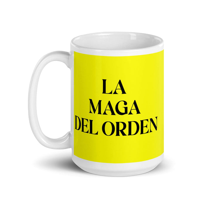 La Maga Del Orden The Order Wizard Funny Home Office Work Coffee Mug Mexican Spanish Pride Gift White Glossy Cup Yellow Card Mug