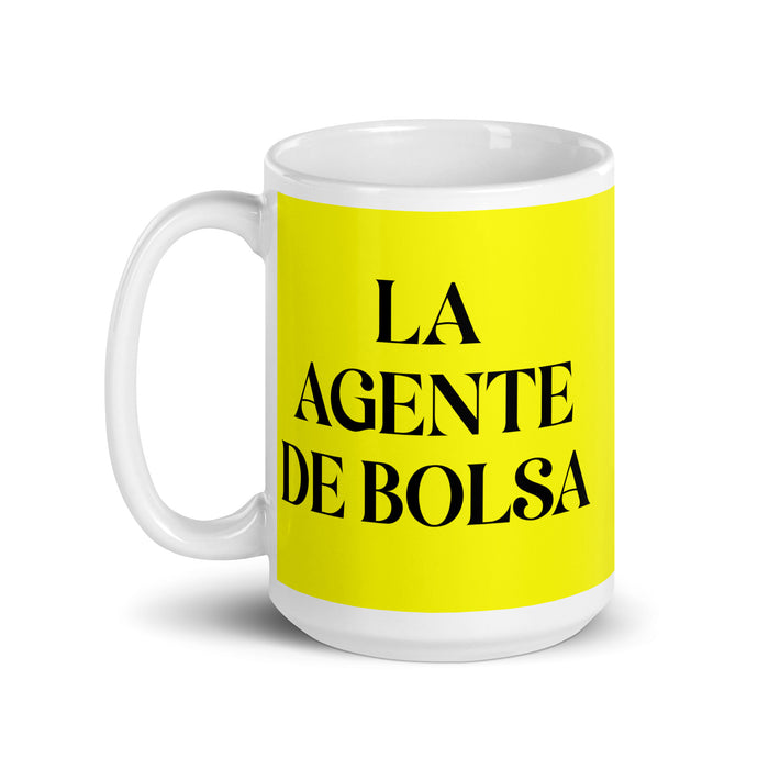 La Agente De Bolsa The Stockbroker Funny Home Office Work Coffee Mug Mexican Spanish Pride Gift White Glossy Cup Yellow Card Mug