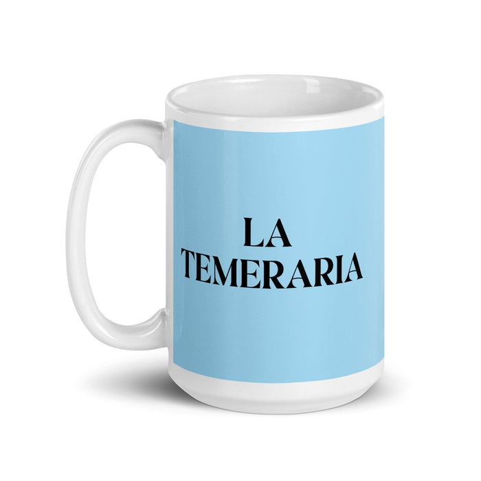 La Temeraria La Atrevida Divertida Taza de Café para el Hogar, Oficina, Trabajo, Orgullo Español Mexicano, Taza Blanca Brillante, Taza con Tarjeta Azul Cielo