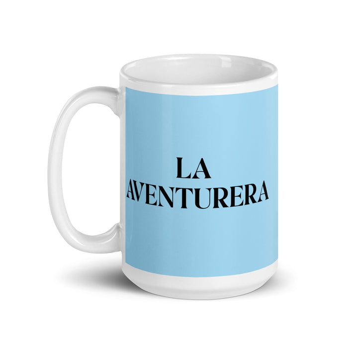 La Aventurera The Adventurer Funny Home Office Work Coffee Mug Mexican Spanish Pride Gift White Glossy Cup Sky Blue Card Mug