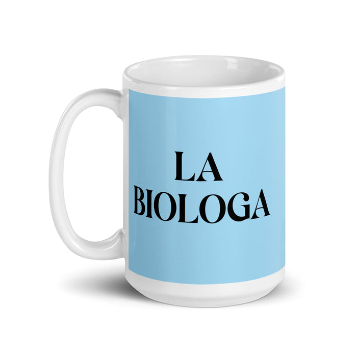 La Biologa The Biologist Funny Home Office Work Coffee Mug Mexican Spanish Pride Gift White Glossy Cup Sky Blue Card Mug