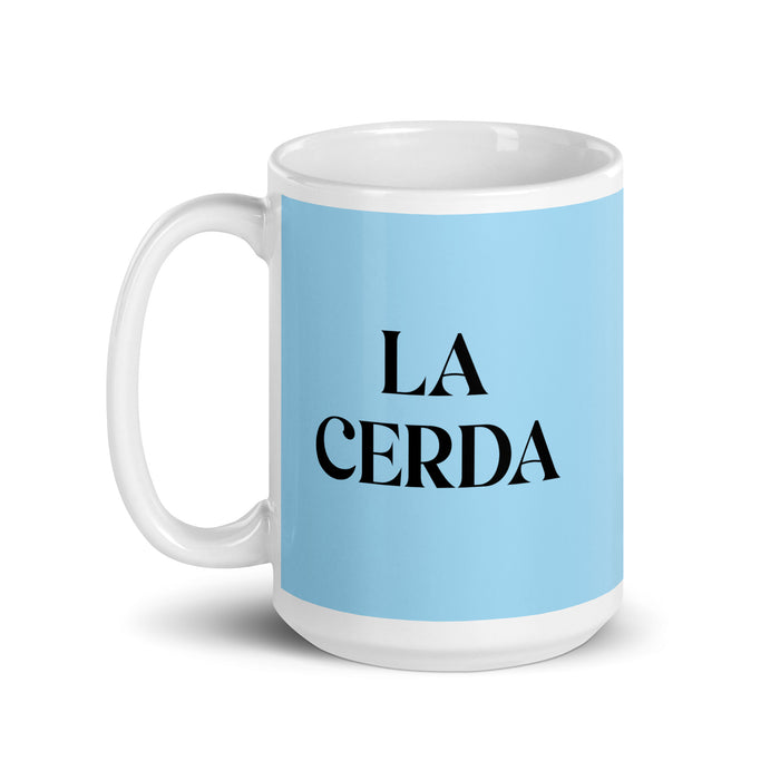 La Cerda The Pig Funny Home Office Work Coffee Mug Mexican Spanish Pride Gift White Glossy Cup Sky Blue Card Mug