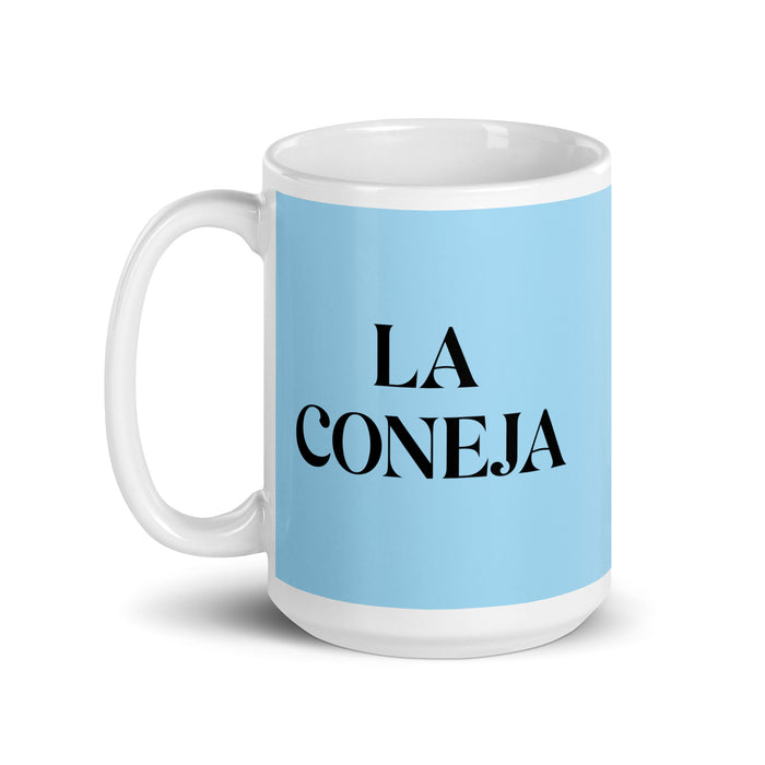 La Coneja The Rabbit Funny Home Office Work Coffee Mug Mexican Spanish Pride Gift White Glossy Cup Sky Blue Card Mug