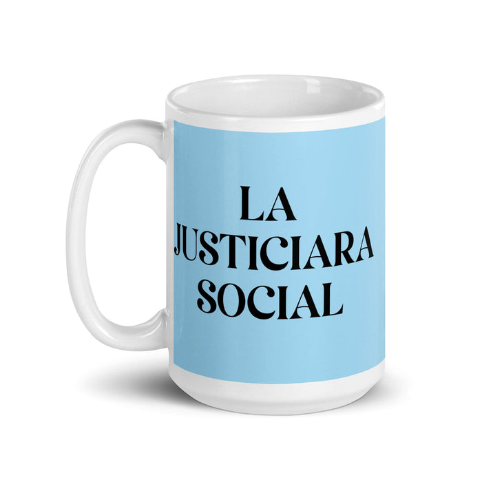 La Justiciara Social The Social Justice Advocate Funny Home Office Work Coffee Mug Mexican Spanish Pride Gift White Glossy Cup Sky Blue Card Mug