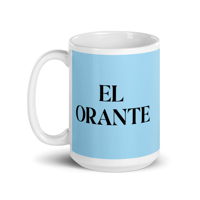 El Orante The Prayerful Funny Home Office Work Coffee Mug Mexican Spanish Pride Gift White Glossy Cup Sky Blue Card Mug