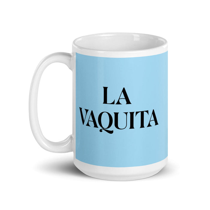 La Vaquita La Petite Vache Drôle Bureau À Domicile Travail Tasse À Café Mexicain Espagnol Fierté Cadeau Blanc Brillant Tasse Carte Bleu Ciel Tasse