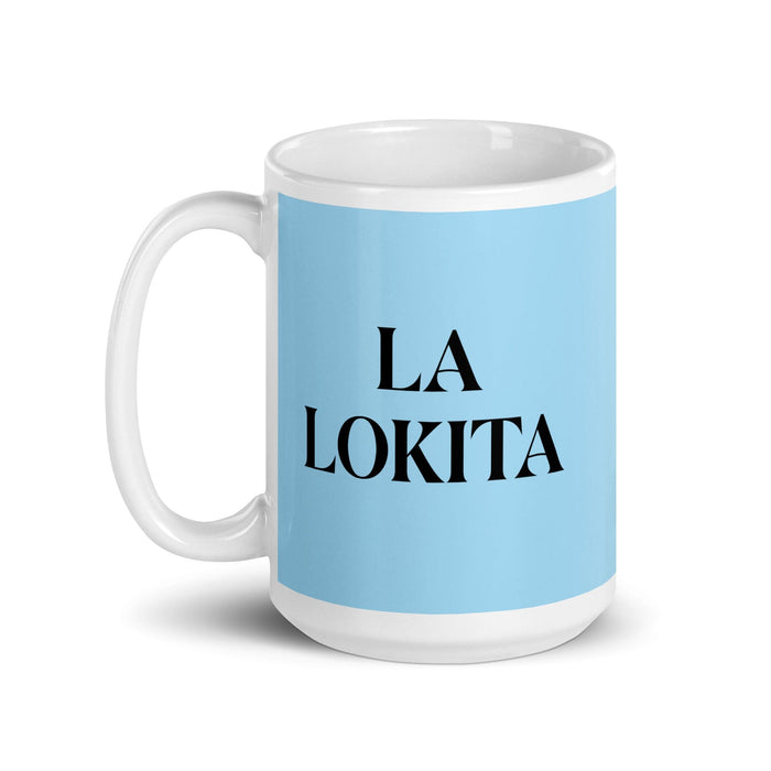 La Lokita The Crazy One Funny Home Office Work Coffee Mug Mexican Spanish Pride Gift White Glossy Cup Sky Blue Card Mug