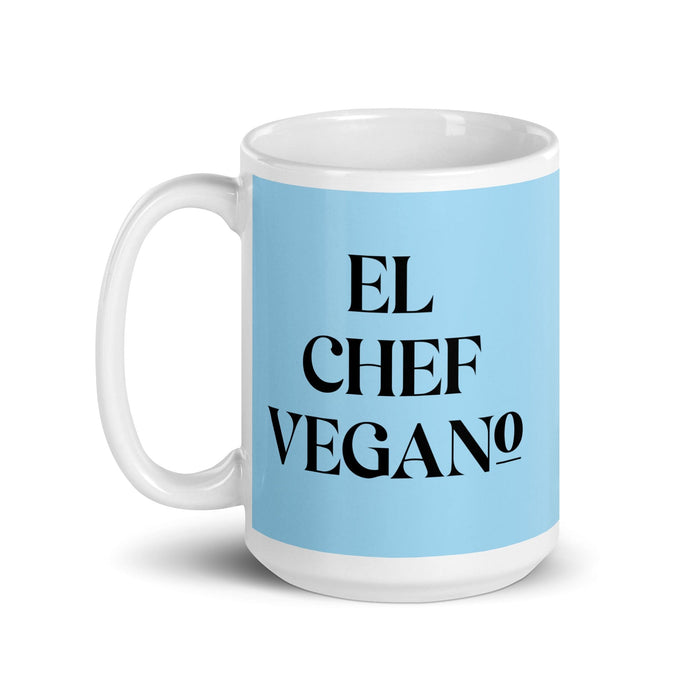 El Chef Vegano The Vegan Chef Funny Home Office Work Coffee Mug Mexican Spanish Pride Gift White Glossy Cup Sky Blue Card Mug