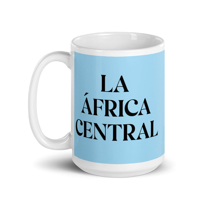 La África Central La tasse à café amusante pour le bureau à domicile et le travail en Afrique centrale Cadeau de fierté mexicaine espagnole Tasse blanche brillante Carte bleu ciel