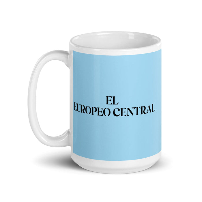 El Europeo Central La tasse à café amusante pour le bureau à domicile et le travail en Europe centrale Cadeau de fierté mexicaine espagnole Tasse blanche brillante Carte bleu ciel