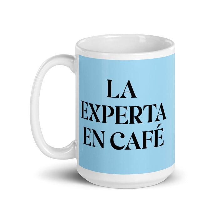 La Experta En Café The Coffee Expert Funny Home Office Work Coffee Mug Mexican Spanish Pride Gift White Glossy Cup Sky Blue Card Mug