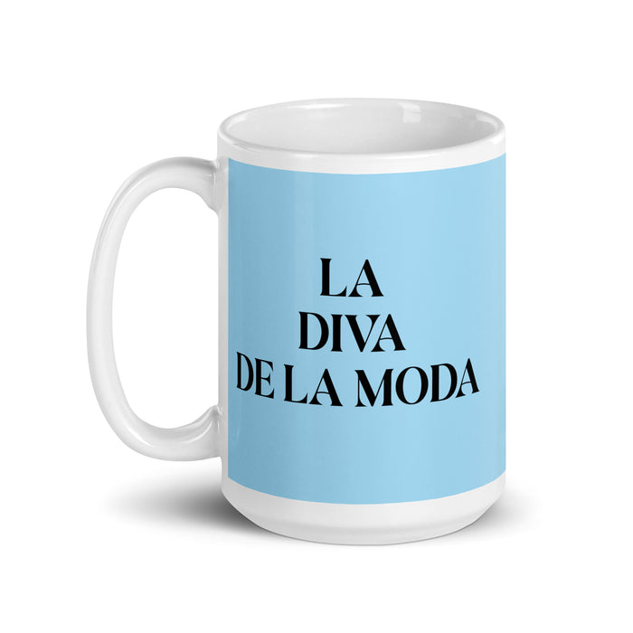 La Diva De La Moda The Fashion Diva Funny Home Office Work Coffee Mug Mexican Spanish Pride Gift White Glossy Cup Sky Blue Card Mug