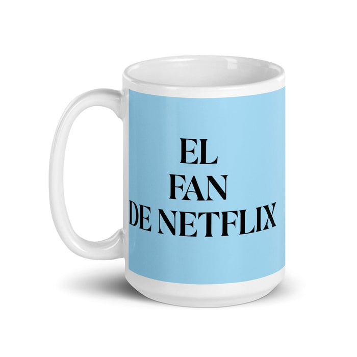 El Fan De Netflix Le fan de Netflix Drôle de bureau à domicile Travail Tasse à café Cadeau de fierté espagnole mexicaine Tasse blanche brillante Carte bleu ciel Tasse