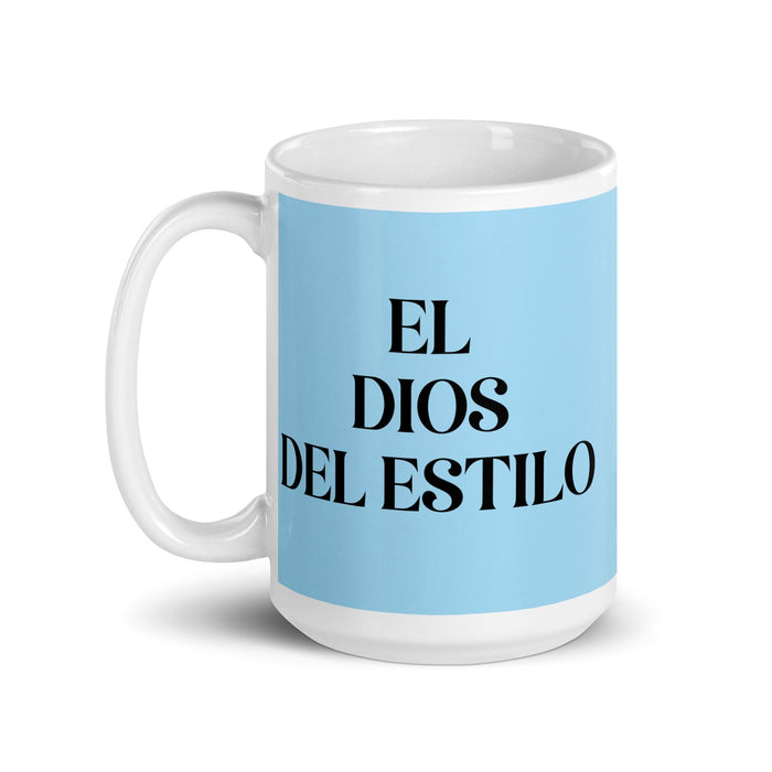 El Dios Del Estilo La Déesse / Dieu du Style Tasse à Café Drôle pour la Maison ou le Bureau Cadeau de Fierté Espagnole Mexicaine Tasse Blanche Brillante Carte Bleu Ciel