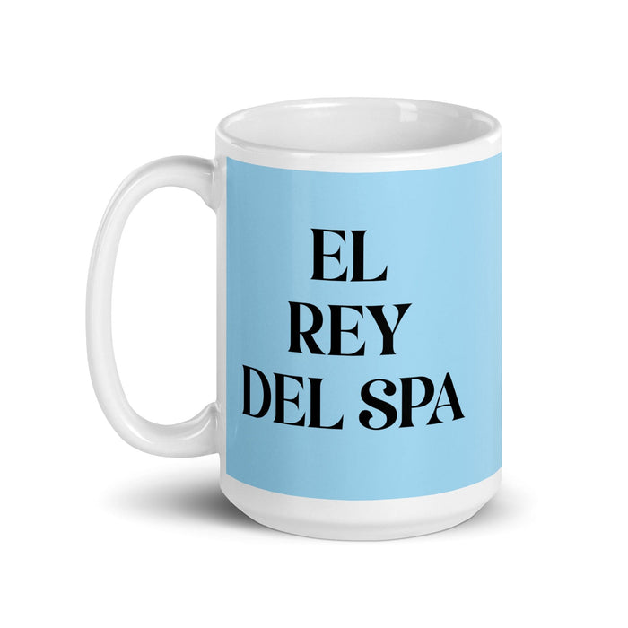 El Rey Del Spa The Spa Queen / King Funny Home Office Work Coffee Mug Mexican Spanish Pride Gift White Glossy Cup Sky Blue Card Mug