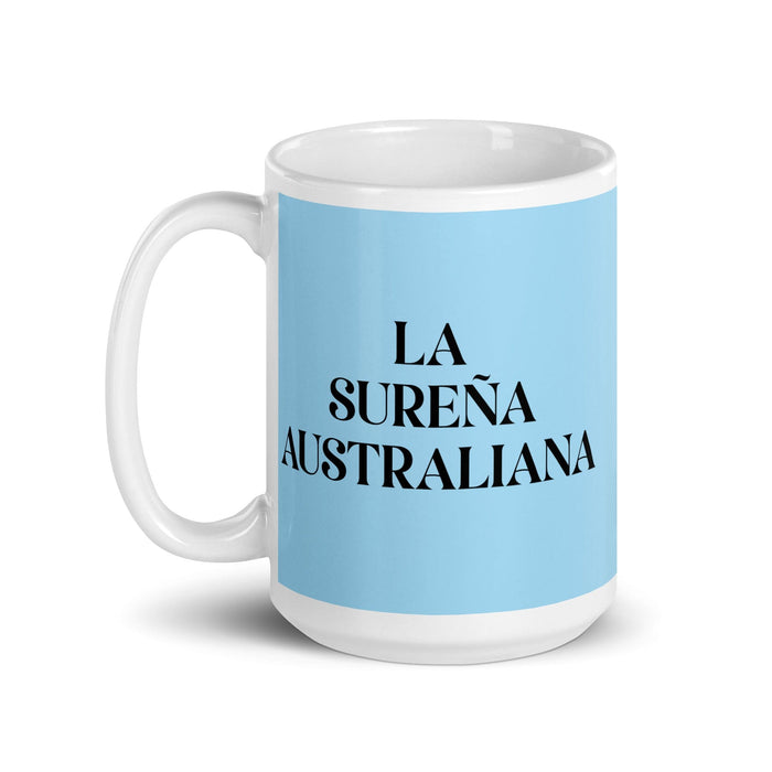 La Sureña Australiana La tazza da caffè divertente per ufficio a casa del sud dell'Australia Tazza da caffè con orgoglio spagnolo messicano Tazza bianca lucida Tazza con carta azzurra