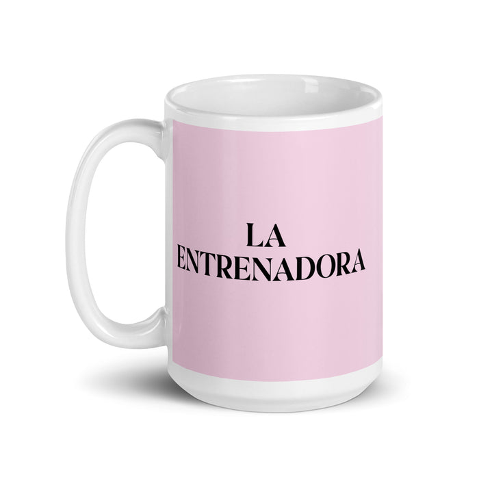 La Entrenadora The Coach Funny Home Office Work Coffee Mug Mexican Spanish Pride Gift White Glossy Cup Light Pink Card Mug