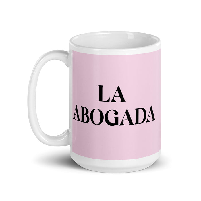 La Abogada The Lawyer Funny Home Office Work Coffee Mug Mexican Spanish Pride Gift White Glossy Cup Light Pink Card Mug