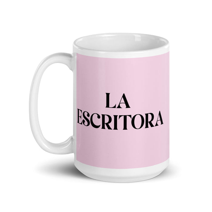 La Escritora The Writer Funny Home Office Work Coffee Mug Mexican Spanish Pride Gift White Glossy Cup Light Pink Card Mug