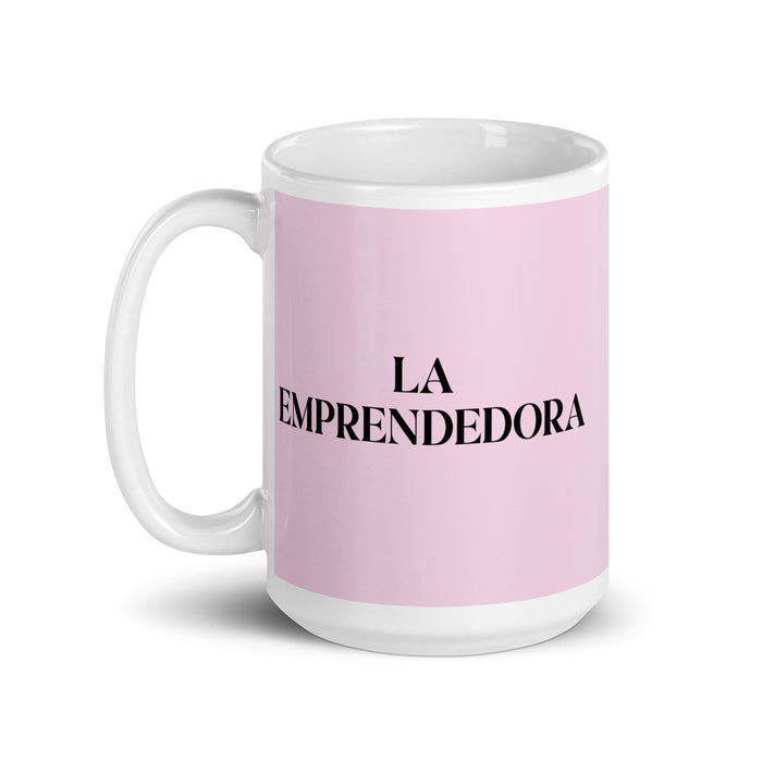 La Emprendedora The Entrepreneur Funny Home Office Work Coffee Mug Mexican Spanish Pride Gift White Glossy Cup Light Pink Card Mug