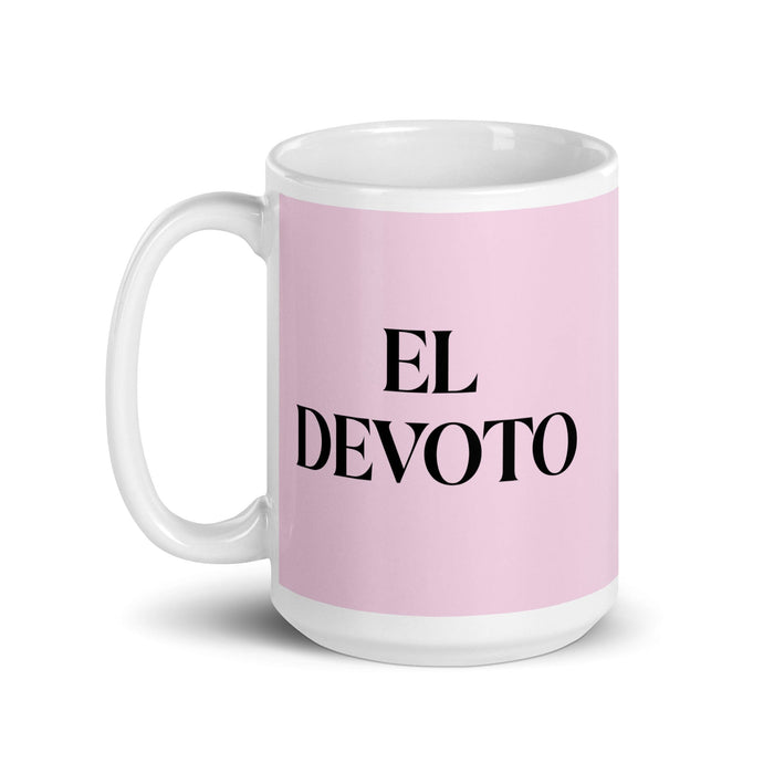 El Devoto The Devoted One Tasse à café amusante pour le travail à domicile ou au bureau Cadeau de fierté mexicaine espagnole Tasse blanche brillante Carte rose clair