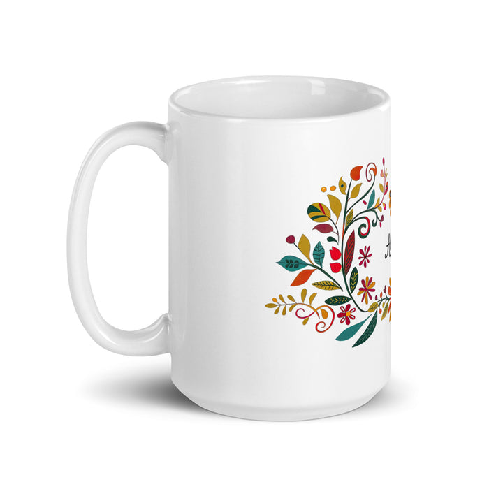 Taza de café exclusiva con nombre de Alejandro, obra de arte para el hogar, la oficina, el trabajo, regalo de orgullo mexicano español, taza blanca brillante con caligrafía única en su tipo | A12