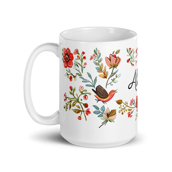 Taza de café exclusiva con nombre de Alicia, para el hogar, la oficina, el trabajo, regalo de orgullo mexicano y español, taza blanca brillante con caligrafía única en su tipo | A28