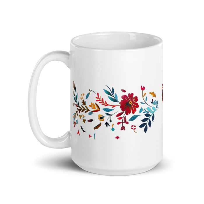 Alma Exklusives Namenskunstwerk, Kaffeetasse für Zuhause, Büro, Arbeit, mexikanischer und spanischer Stolz, Geschenktasse, einzigartige Kalligraphie, weiß glänzende Tasse | A18