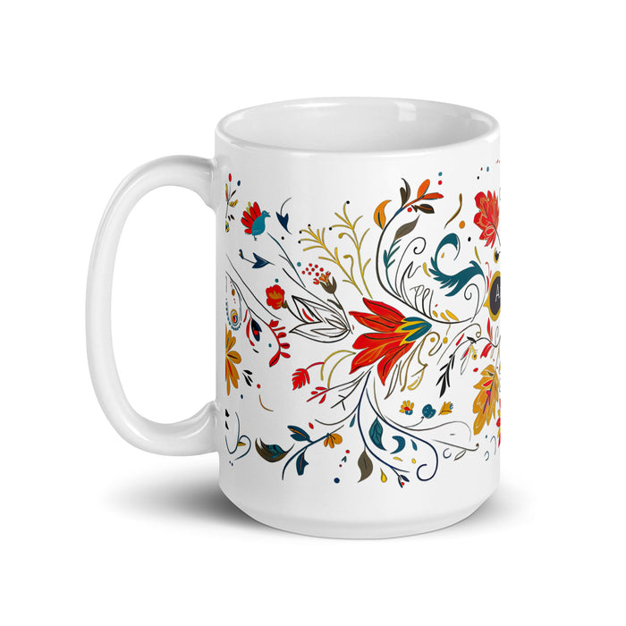 Amador Exklusives Namenskunstwerk, Kaffeetasse für Zuhause, Büro, Arbeit, mexikanischer und spanischer Stolz, Geschenktasse, einzigartige Kalligraphie, weiß glänzende Tasse | A15