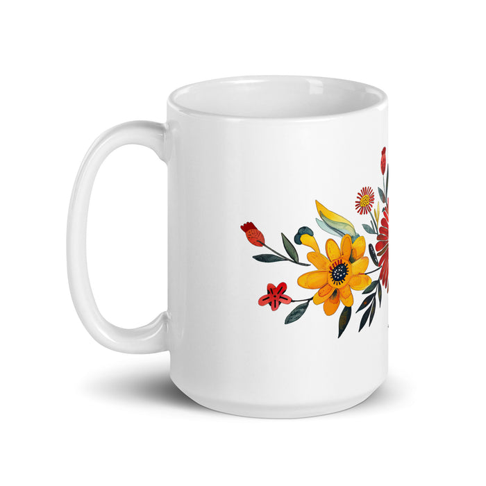 Amaia – Exklusives Namenskunstwerk, Kaffeetasse für Zuhause, Büro, Arbeit, mexikanischer und spanischer Stolz, Geschenktasse, einzigartige Kalligraphie, weiß glänzend, A3