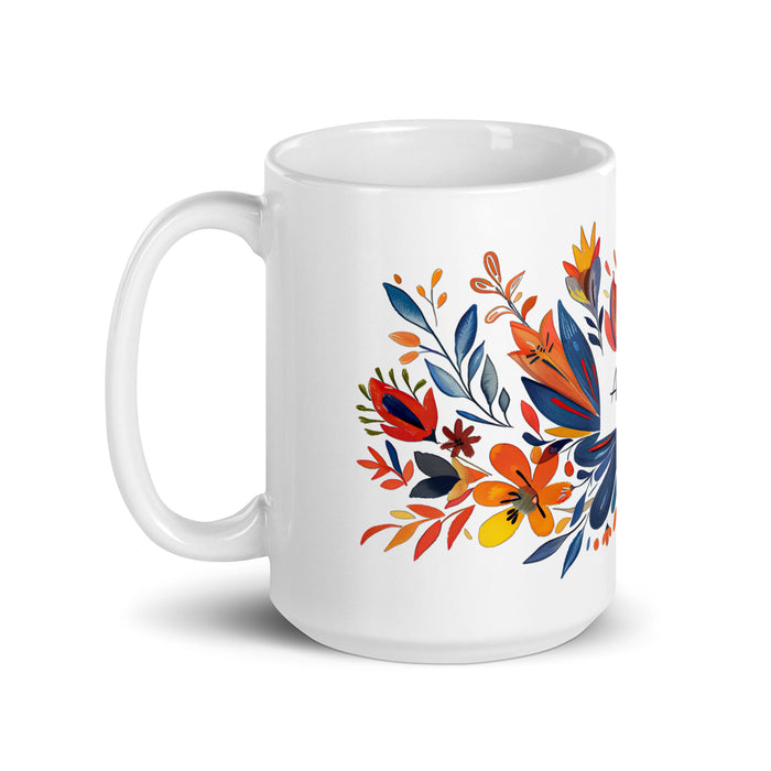 Taza de café exclusiva con nombre de Amaia, obra de arte para el hogar, la oficina, el trabajo, regalo de orgullo mexicano y español, taza blanca brillante con caligrafía única en su tipo | A11