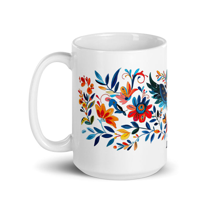 Amaia Exklusives Namenskunstwerk für Zuhause, Büro, Arbeit, Kaffeetasse, mexikanischer und spanischer Stolz, Geschenktasse, einzigartige Kalligraphie, weiß glänzende Tasse | A15