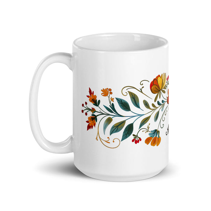 Amalia Exclusive Name Art Piece Home Office Lavoro Tazza da caffè Tazza regalo orgoglio spagnolo messicano Tazza unica nel suo genere Calligrafia Tazza bianca lucida | A14