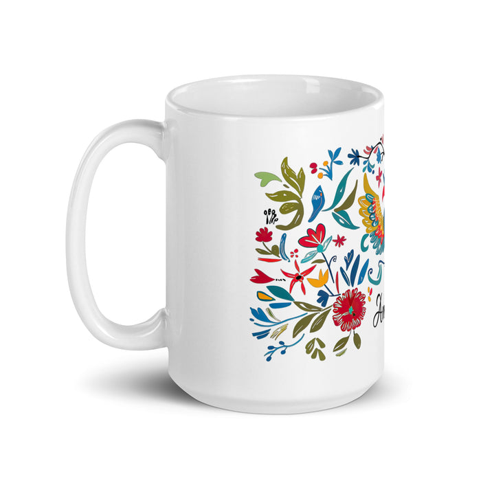 Taza de café exclusiva con nombre de Amanda, obra de arte para el hogar, la oficina, el trabajo, regalo de orgullo mexicano y español, taza blanca brillante con caligrafía única en su tipo | A14