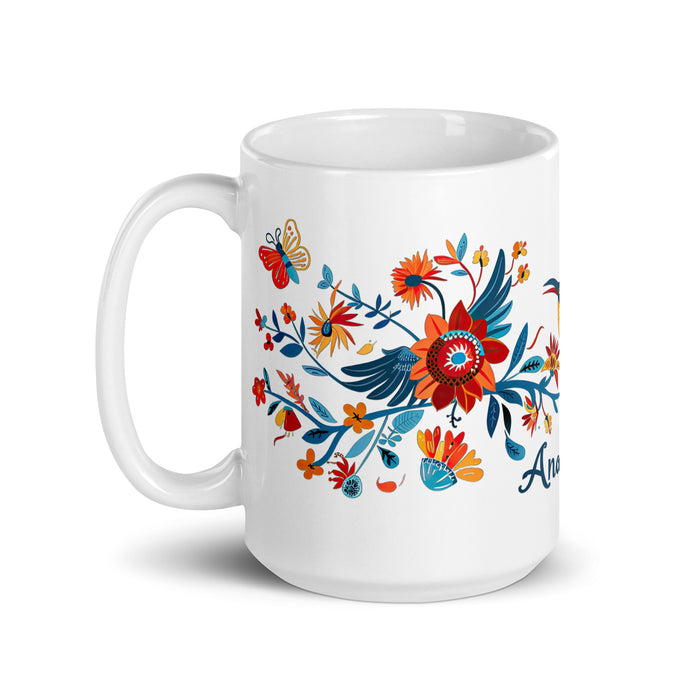 Tasse à café exclusive avec nom Ana Paula, tasse à café pour le travail à domicile, la fierté mexicaine et espagnole, tasse à calligraphie unique, blanche et brillante | A12