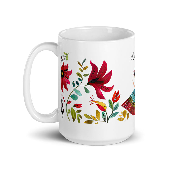 Tasse à café exclusive avec nom Ana Sofía, tasse à café pour le travail à domicile, la fierté espagnole mexicaine, tasse cadeau, calligraphie unique, tasse blanche brillante | A9