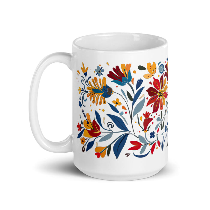 Tasse à café avec nom exclusif et motif de fierté mexicaine et espagnole, tasse à café blanche brillante et unique en son genre | A5