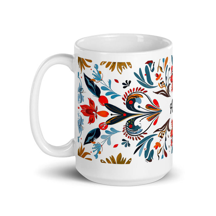 Tasse à café avec nom exclusif et motif de fierté mexicaine et espagnole, tasse à café blanche brillante et unique en son genre | A6