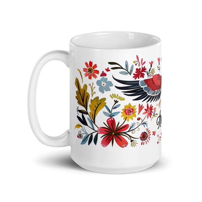 Taza de café exclusiva con nombre de Andrew, obra de arte para el hogar, la oficina, el trabajo, regalo de orgullo mexicano y español, taza blanca brillante con caligrafía única en su tipo | A3